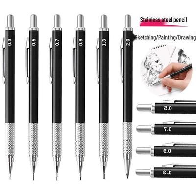 Black Stainless Steel Mechanical Pencil for Students and Artists - Office and Art Stationery Supplies