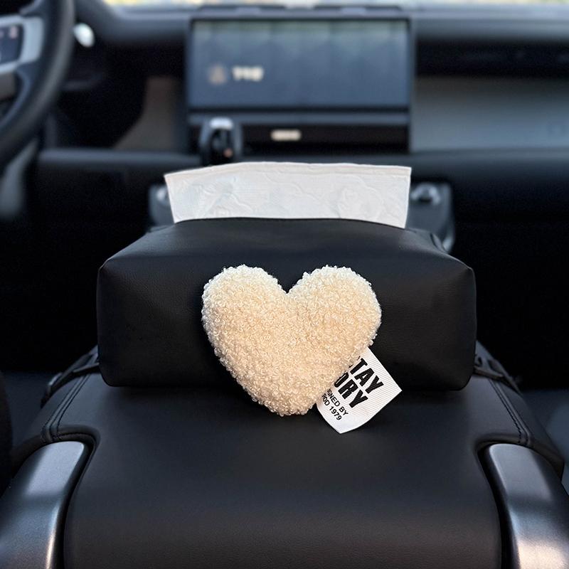 Cute Retro Red Heart Car Tissue Box For Armrest Paper Holder Auto Leather Hanging Napkin Bag for Back Seat Headrest Storage