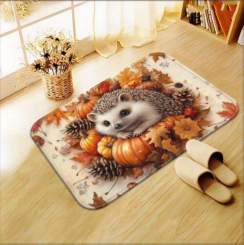 Autumn Harvest Pumpkin Hedgehog Welcome Door Mat Decor Kitchen Corridor Balcony Rugs Bedroom Beside Foot Mat Bathroom Rugs