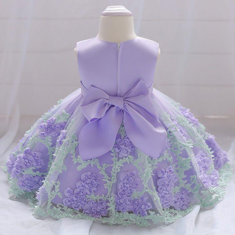 Summer Girls' Children's Dress Children's Wedding Dress Baby's First Birthday Dress Applique Mesh Puffy Skirt