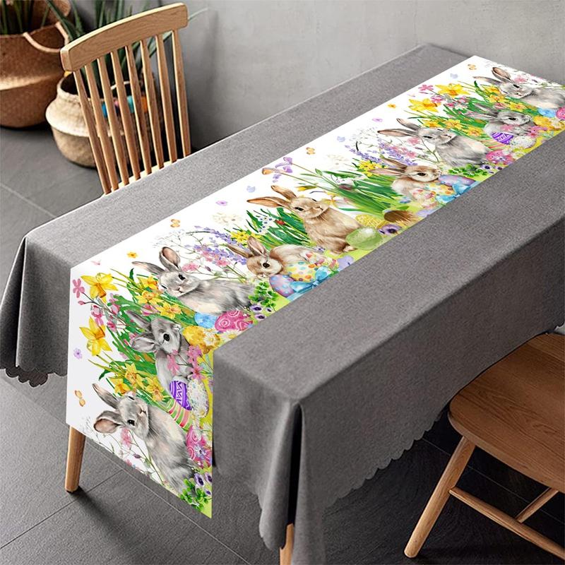 Vintage Osterhase Tischläufer Kaninchen Eier Blume Tischdecke Frühling Osterdekorationen Für Haus Küche Esstisch Dekor