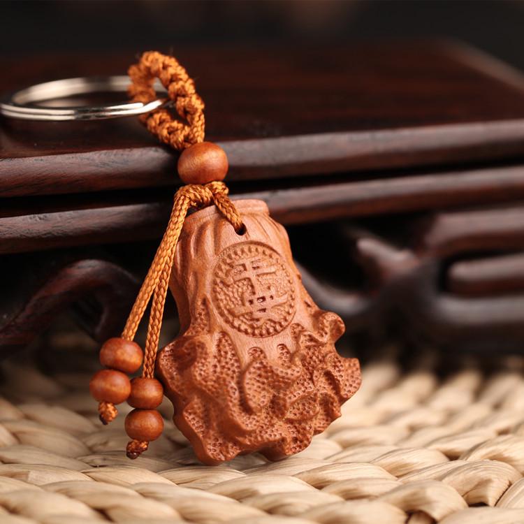 Peach Wood Qi Nan Car Keychain Pendant - Safe Trip Gift for Women