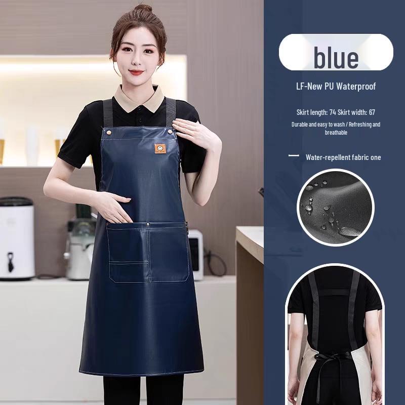 Fashionable PU Waterproof Kitchen Apron, Oil-Proof Waist Design for Men & Women, Ideal for Catering & Milk Tea Shops