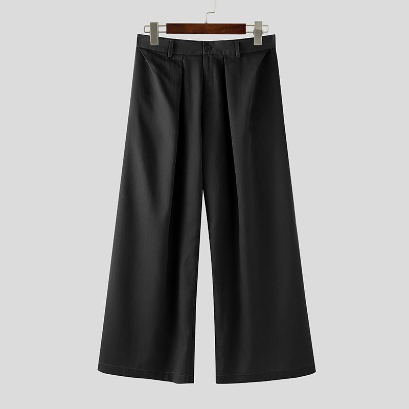 

INCERUN Мужские брюки с высокой талией на молнии, плиссированные, повседневные, длинные, с широкими штанинами 5XL чёрный