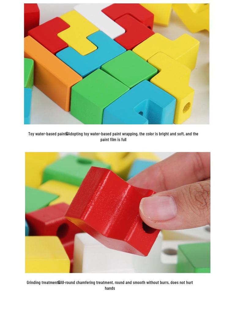 Tetris-Themed Wooden Blocks Puzzle for Kids – Brain Teaser & Color Recognition Toy