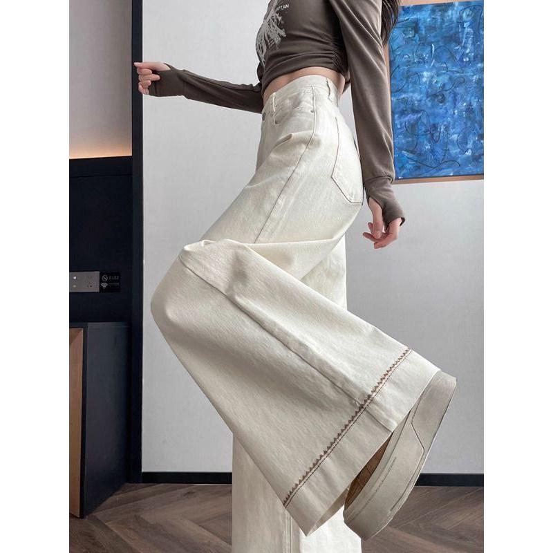 

Apricot Embroidered Wide-Leg Jeans for Women - High-Waisted, Slimming, Non-Stick, Loose Fit for Spring/Autumn 2026 Medium абрикосовий