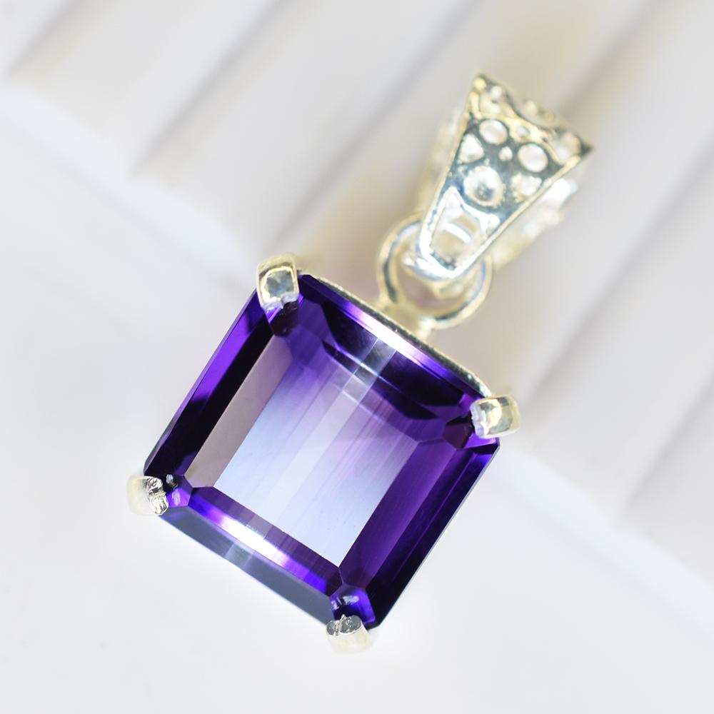 Natural Purple Amethyst 24.9 Ct CERTIFIED Square 925 Starling Silver Gem Pendant MY.PD-28-NS