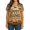 Women's Halloween Printed V-Neck Double Pocket Short Sleeves Hem Slit Uniform Caregiver Top
