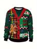 Plus Size Men's Festive Christmas Plaid and Bells [Print Sweater - Casual Round Neck Long Sleeve Pullover
