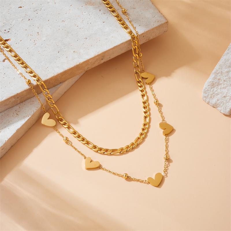 DIEYURO 316L Stainless Steel Minimalist Heart Shape Bilayer Necklace Girl New Exquisite Love Gold Chain Neck Jewelry Gift