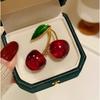 Dark Red Cherry Brooches for Women Clothing Cute Crystal Fruit Enamel Pins Party Jewelry Gifts