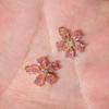 Pink Zirconia Flower Copper Charms, Golden Plated DIY Jewelry Pendants for Earring Necklace Craft