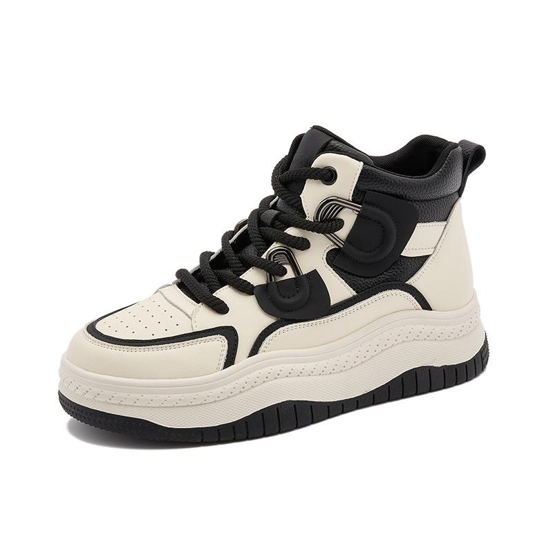 Leather Little White Shoes Women's 2025 Autumn and Winter New Platform Shoes Children's Casual Versatile Sports Shoes High-top Board Shoes Tide