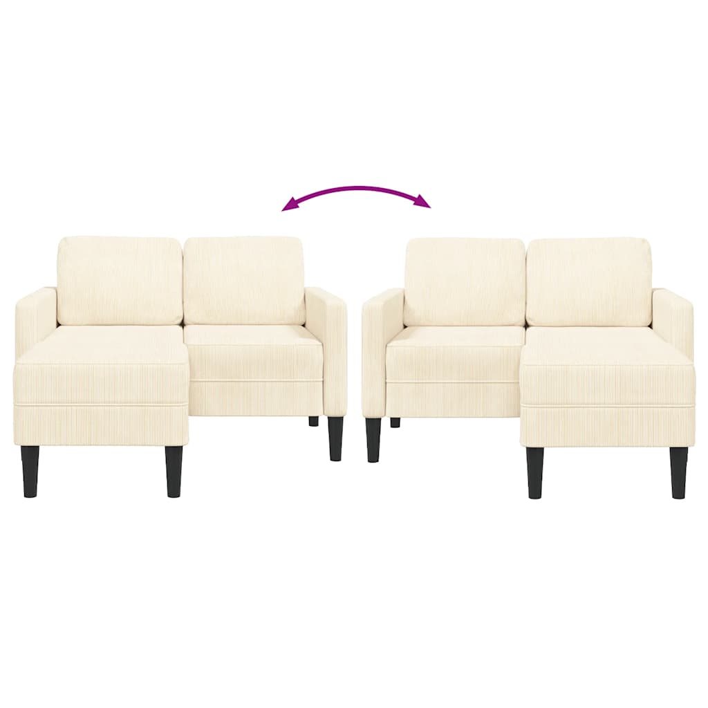 2 Seater Sofa with Chaise Longue L Shaped Cream 125 Cm Linen
