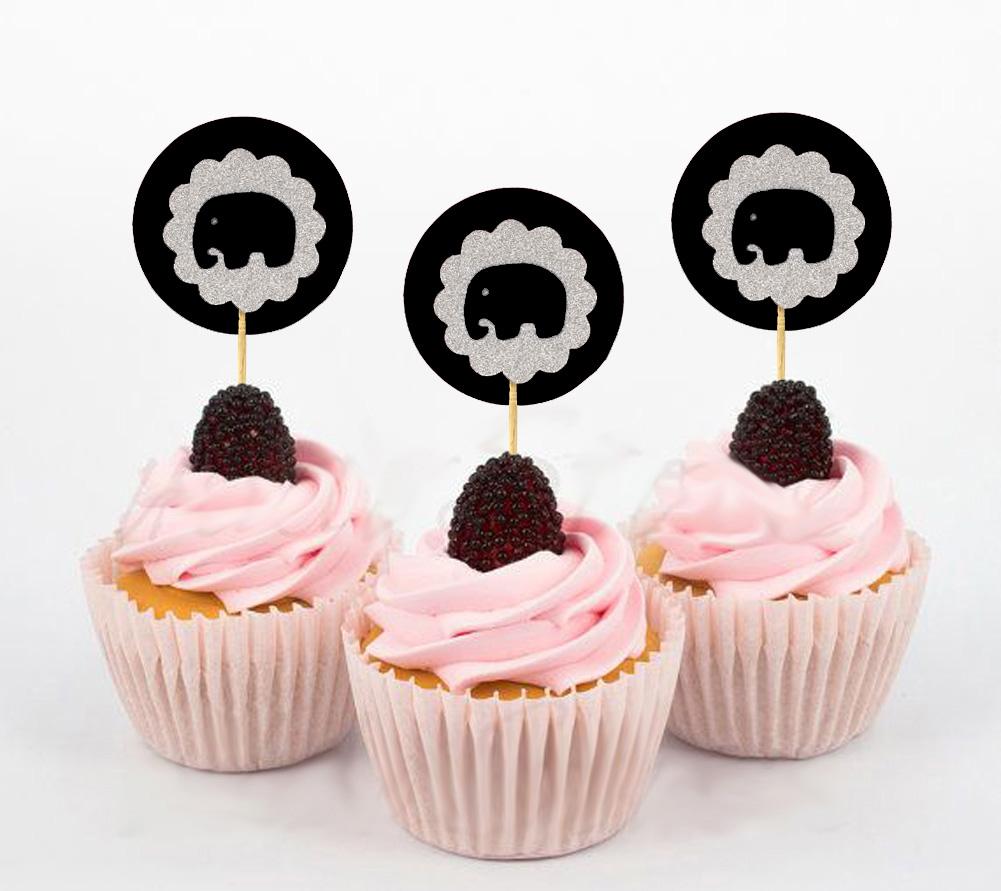 Lembrancinha Querida| Toppers de Cupcake de Elefante| Aniversário Chá de Bebê Decorações de Sobremesa para Festa - Pacote de