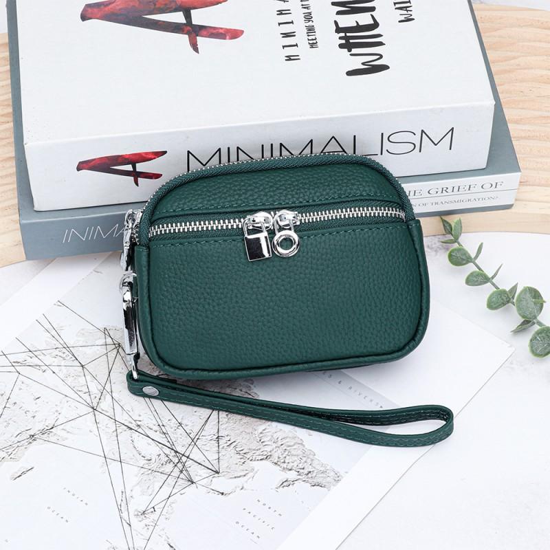 First-layer Cowhide Women's Mini Small Bag Change Purse Leather Large-capacity Double-zipper Multifunctional Clutch