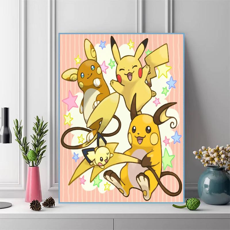 Pokémon Pattern 3pcs 100% Round Full Drill 5D DIY Diamond Painting Embroidery Cross Stitch Rhinestone Décor