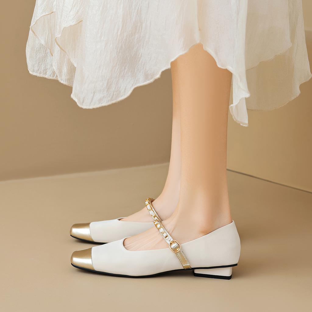 Weiwei Girl 880-2 French Small Fragrant Temperament Single Shoes Women's Square Head Low Heel with Skirt Gentle Mary Jane Shoes