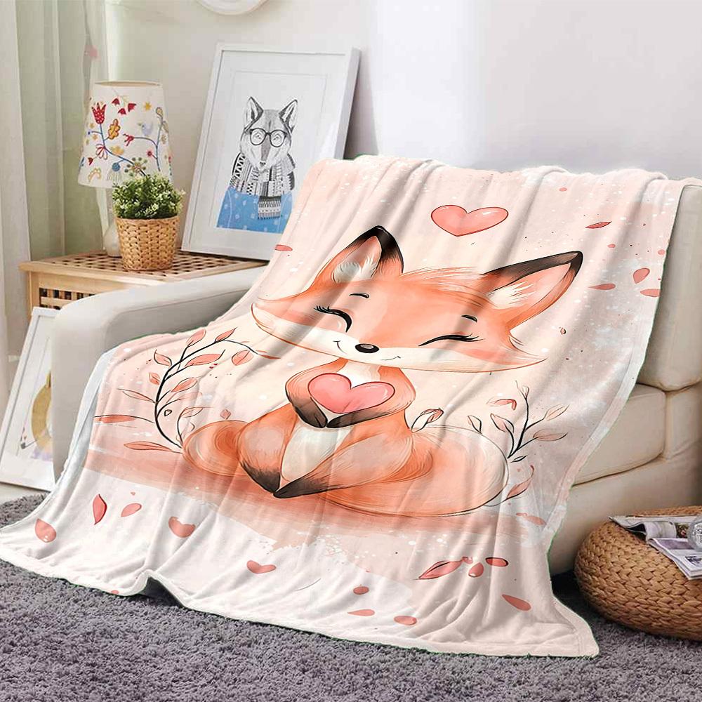 1pc fox heart blanket Lightweight Flannel Throw for Sofa Bed Travel Camping Livingroom1116L 80cmx120cm(31inx47in)