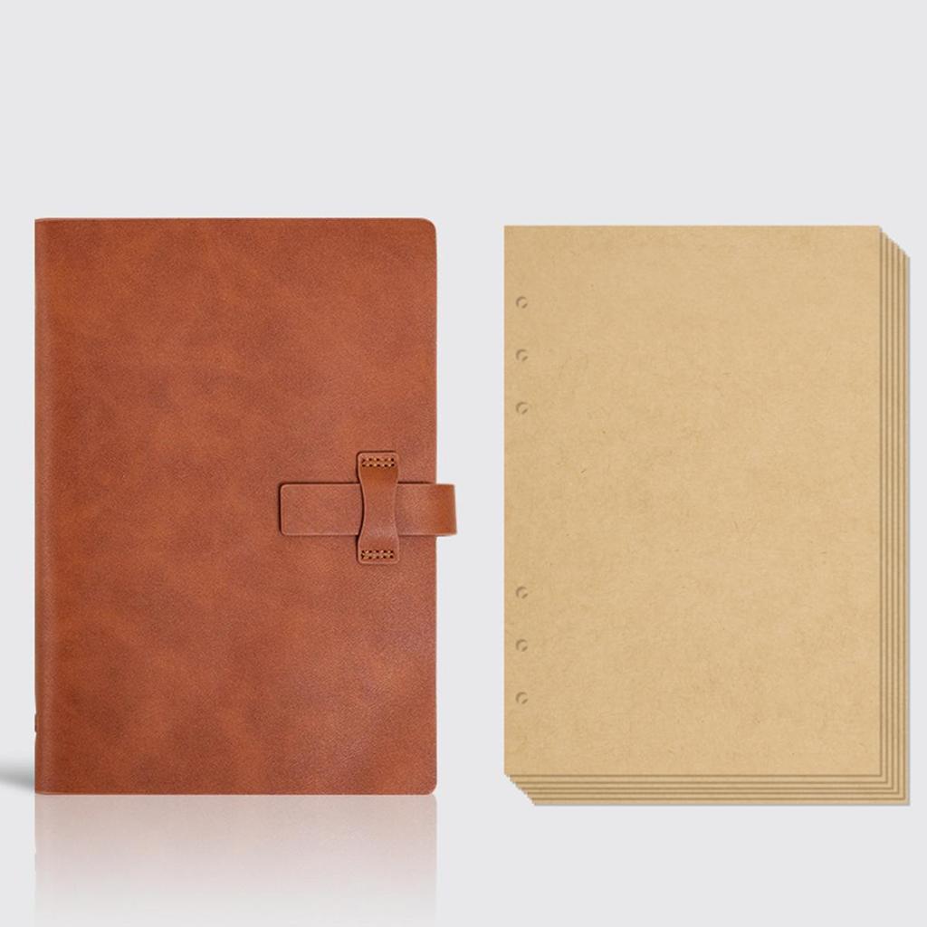 A5 Student Leather Loose-leaf Notebook, Work Notepad, Lined/grid/blank Pages, Business Meeting Record Book, Diary, Subject Notes