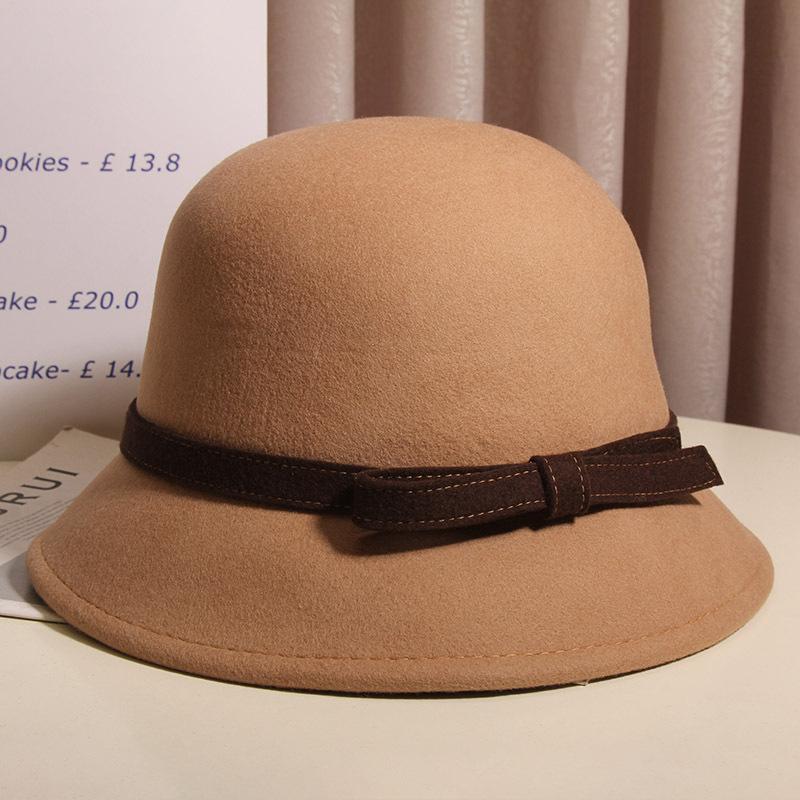 Wool Contrasting Bow and Basin Hat for Women with Small Fragrance Style Showing Their Faces Fisherman's Hat Retro Style and Versatile
