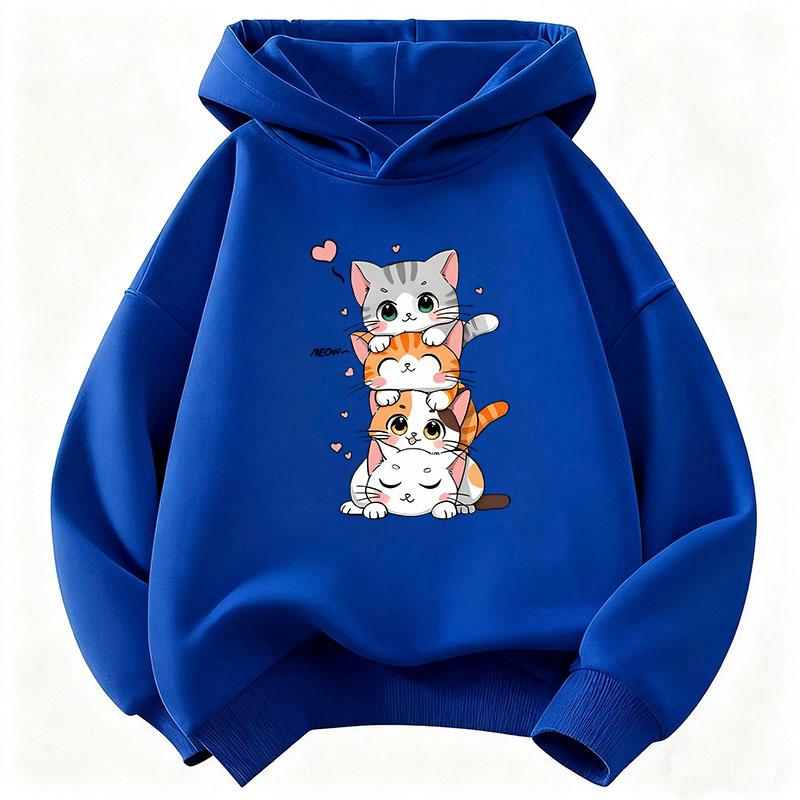 Children Hoody Cute Cat Graphic Kids Hoodie Long Sleeve Sweatshirt Cartoon Animal Boys Girls Clothes Kawaii Kitten Tops