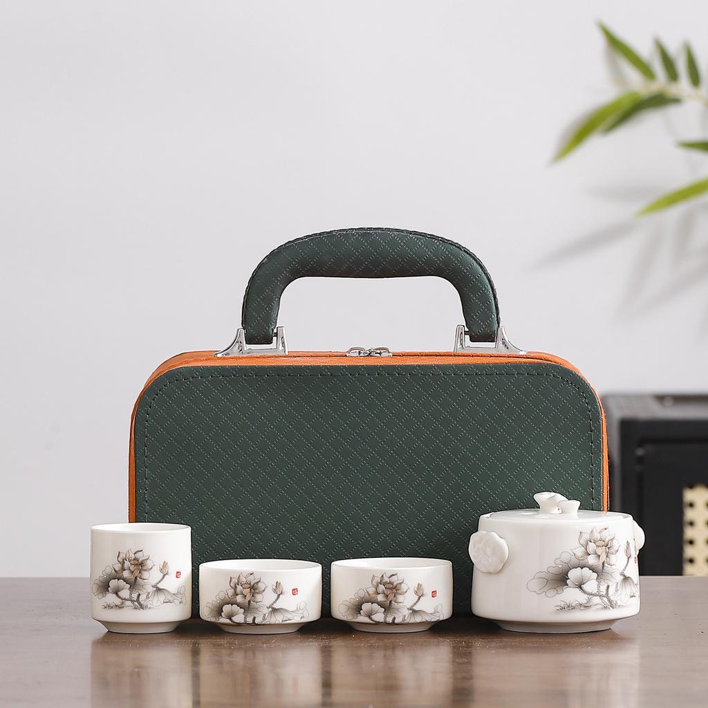Chinese Style Portable Travel Ceramic Tea Set Outdoor Camping Dry Brew Tea Table Kung Fu Teapot Teacup Portable Bag Gift Box