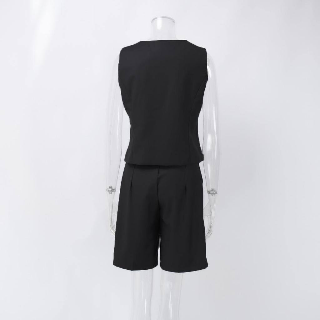 Conjunto Feminino de Duas Peças: Colete, Camisa Sem Mangas, Shorts de Cintura Alta com Cordão, Tamanho Grande, Conjuntos de Moda