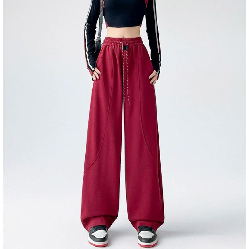 

Женские бананы с закругленным низом, на осень/зиму, на флисовой подкладке, с высокой талией, на кулиске, прямые, с драпировкой и узкими широкими штанинами M красный