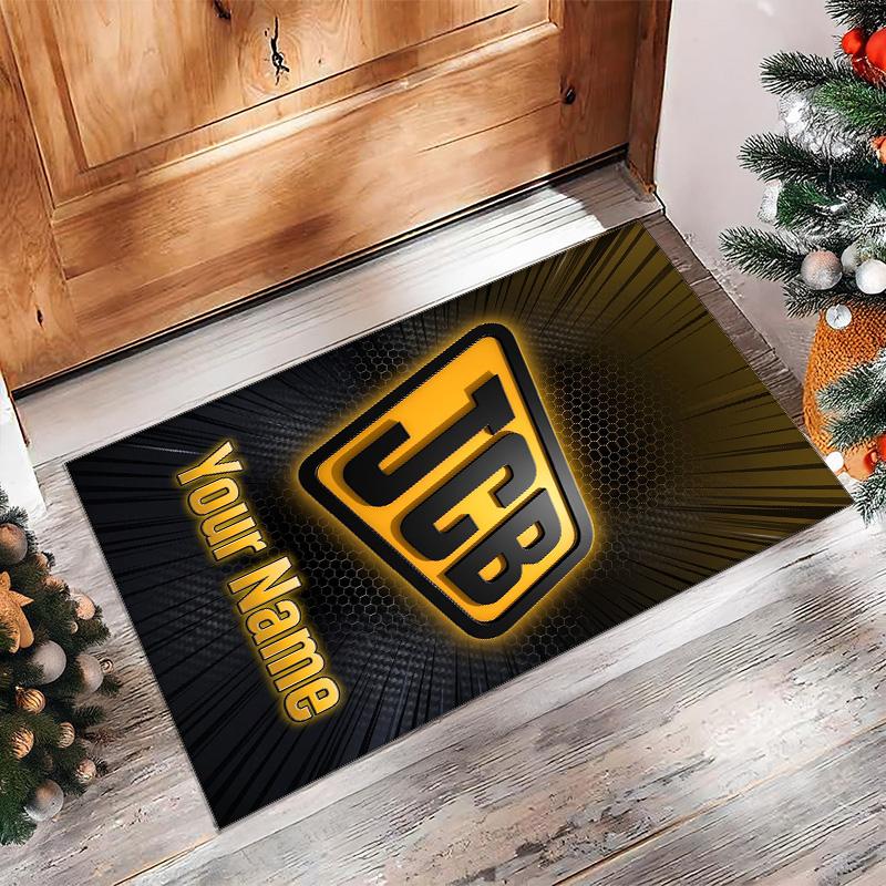JCB Crystal Velvet Rug, Custom Name Text Personalized Non‑Slip Floor Mat for Home Decor Gift