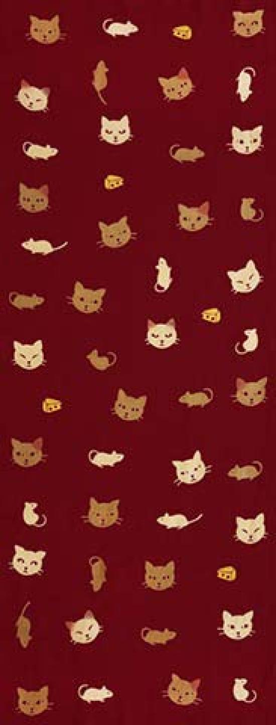 

Edoten Todaya Shoten Niwazome Tenugui Hand Cat and Dark (Japanese Towel) Mouse, Red, 18-1008