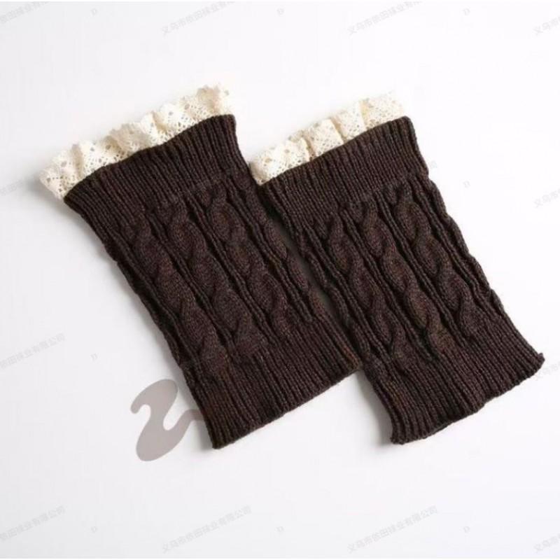 Womens Knitted Leg Warmers With Lace Trim Warm Boot Socks Winter High Calf Cover In Acrylic One Size