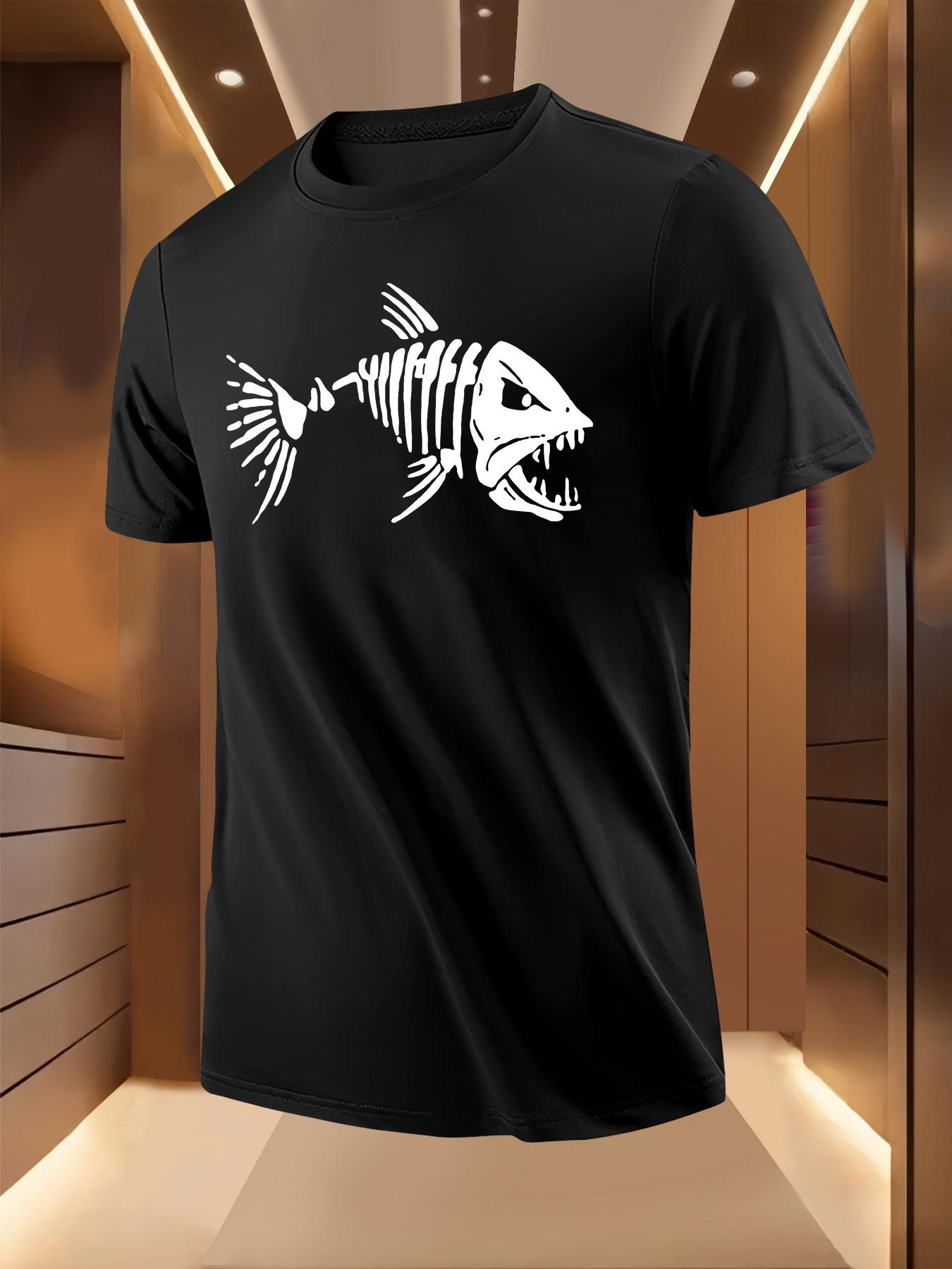 Fishbone Skeleton Print Tshirt - Breathable Lightweight P... M
