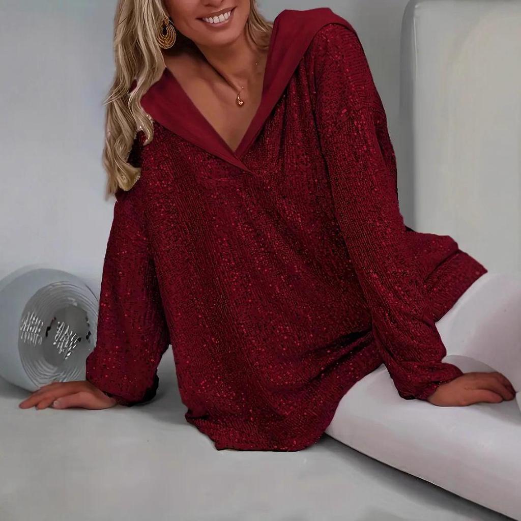 Women's Elegant Sequin Beaded Loose-Fit Hooded Pullover Sweatshirt