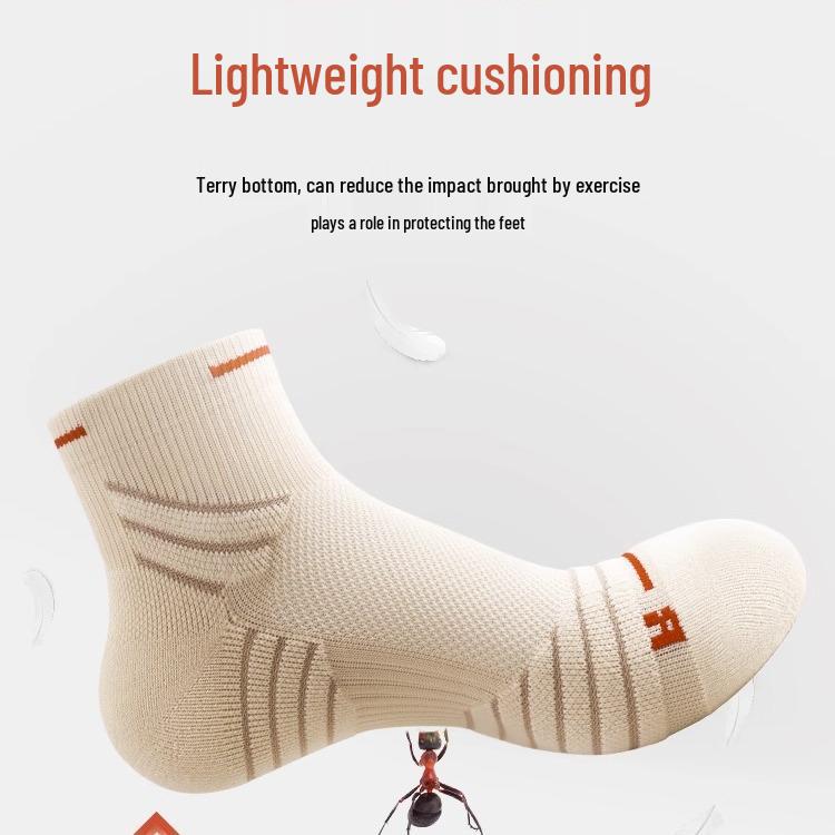 Men's Anti-Odor Marathon Running Socks - Spring/Summer Mid-Calf, Thickened Towel Bottom, Sports/Hiking, Long Distance/Basketball