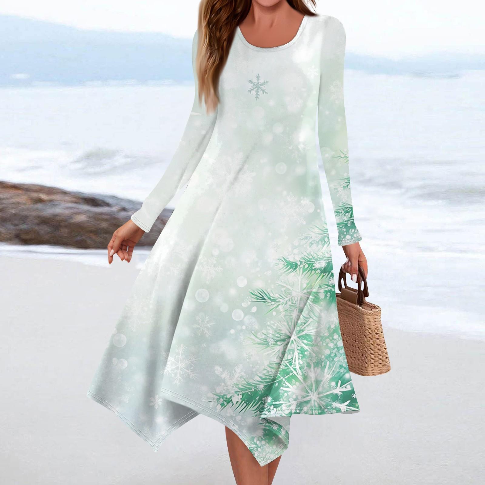 

Женское повседневное модное платье миди с круглым вырезом и длинным рукавом с принтом и неровным подолом XXL белый