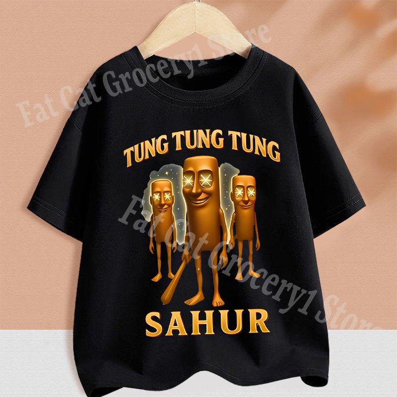 Kids T-shirt Summer Short Sleeve Tungtung Sahur Brainrot Cartoon Children Tees Tops Boys Girls Clothes
