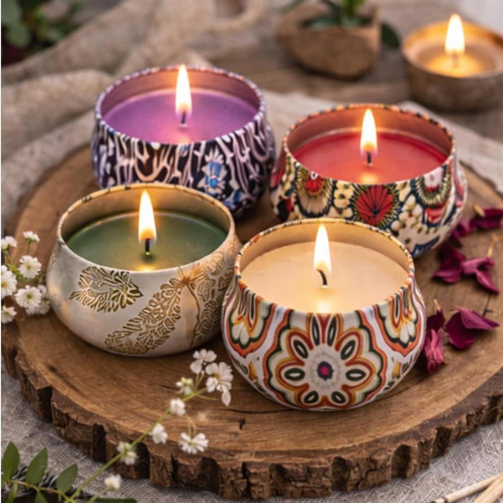 RIS Aroma Glass Jar Candle Set of 4 | Scented Candles Gift Pack