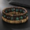 Multi-layer Stacked Bracelet Set, Retro Men's African Turquoise Wood Bead Bracelet.