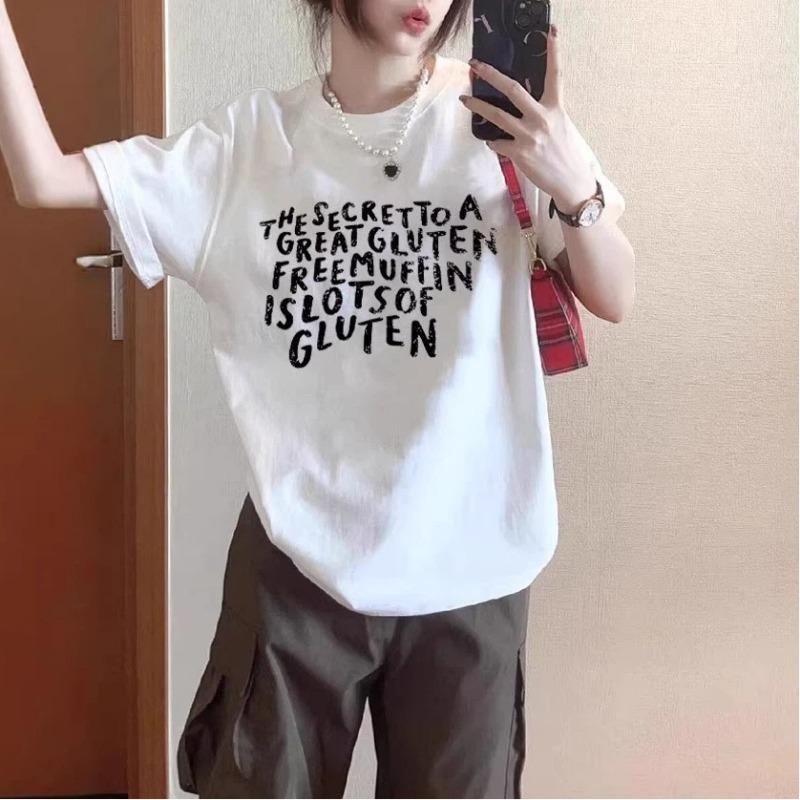 Women American Style White Pure Cotton Short Sleeve Loose Design Casual Top S