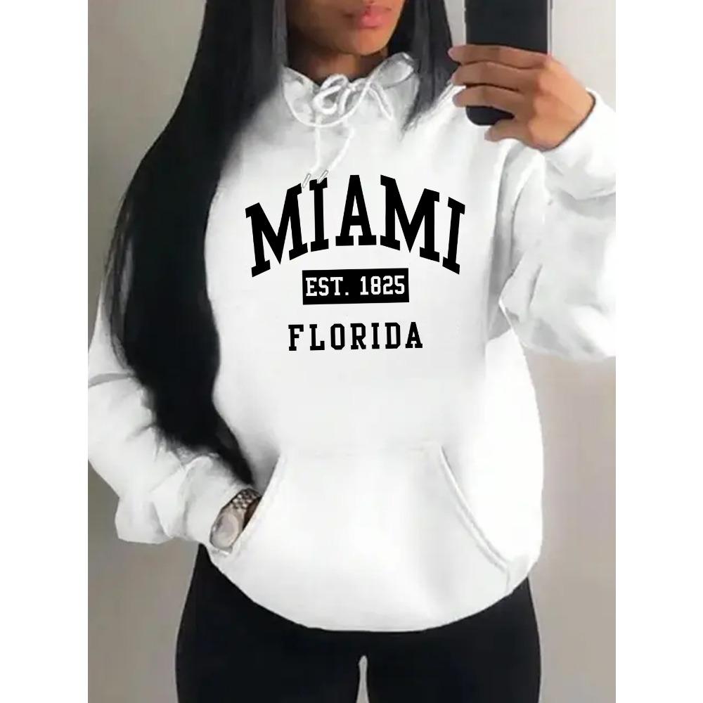 Miami Est 1825 City Art Letter Prints Women Hoodie Pocket Streetwear Harajuku Loose Hoody Fleece Female Clothing