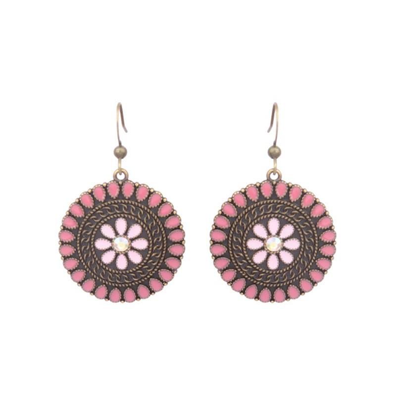 Popular earrings, European and American creative alloy earrings, bohemian round oil drop earrings, ethnic style jewelry
