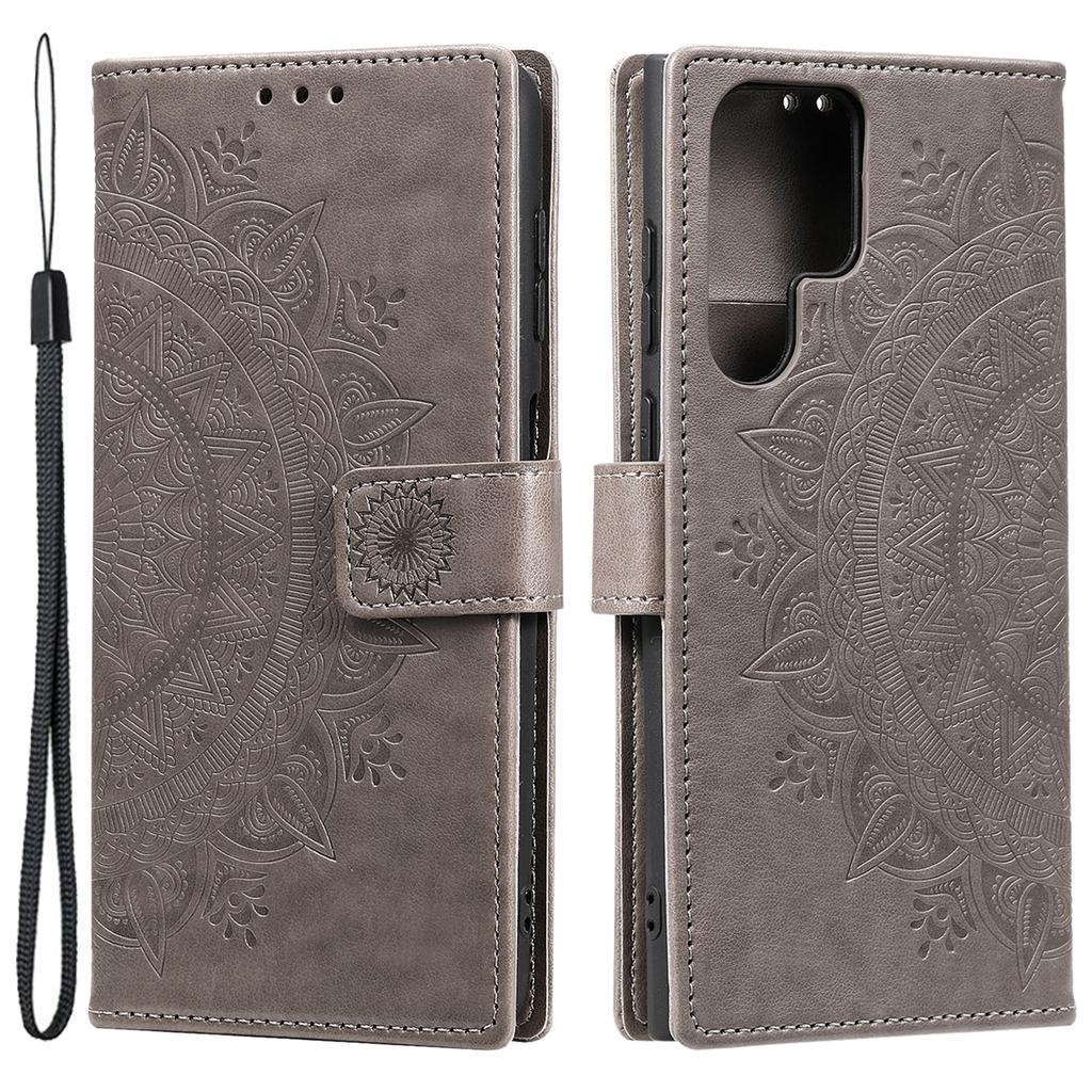 For Samsung Galaxy S24 Ultra Case PU Leather Mandala Flower Stand Cover with Strap
