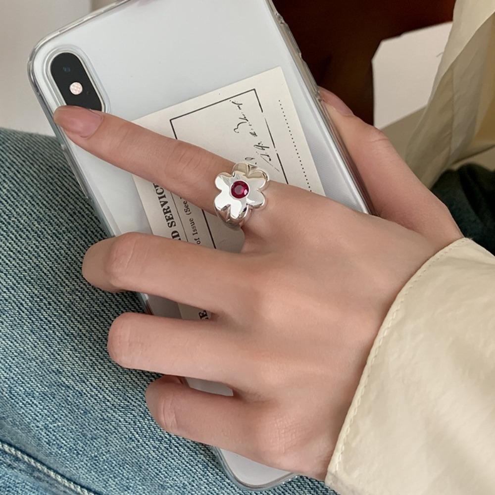Persönlichkeit Süße Blume Glatte Oberfläche Öffnungsring Trend Breiter Rand Zeigefingerring für Damen Korea Mode Schmuck Geschenke