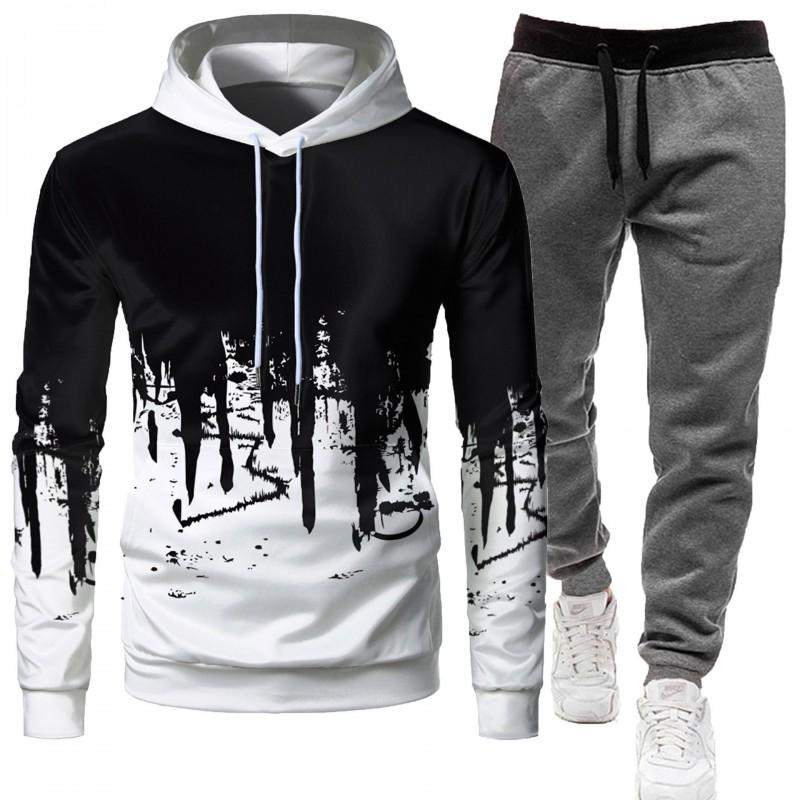 Mens Casual Sport Hoodie Pants Set 3D Printed Long Sleeve Top Joggers Outfit
