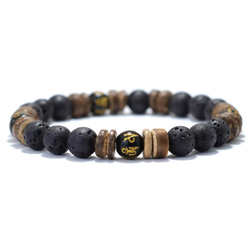 Nieuwe Handgemaakte Natuurlijke Houten Armband Voor Mannen 8mm Tijgeroog Vulkanisch Steen Armband Cadeau Voor Vriend Sanskriet Pulseras Punk Sieraden