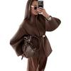 Women's Coats - Spring Autumn Women's Brown Waist Cinched Wool Coat, Elegant Fashion High-end Design Woolen Outwear for Ladies