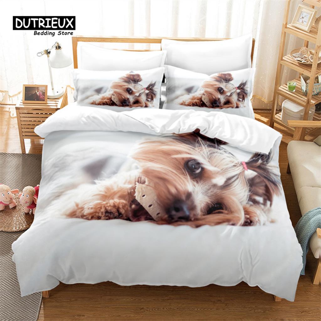 

Комплект постельного белья для кошек и собак, комплект из 3 предметов, пододеяльник с изображением кошек, мягкий, удобный, дышащий, для декора спальни и гостевой комнаты EU single(135x200cm)