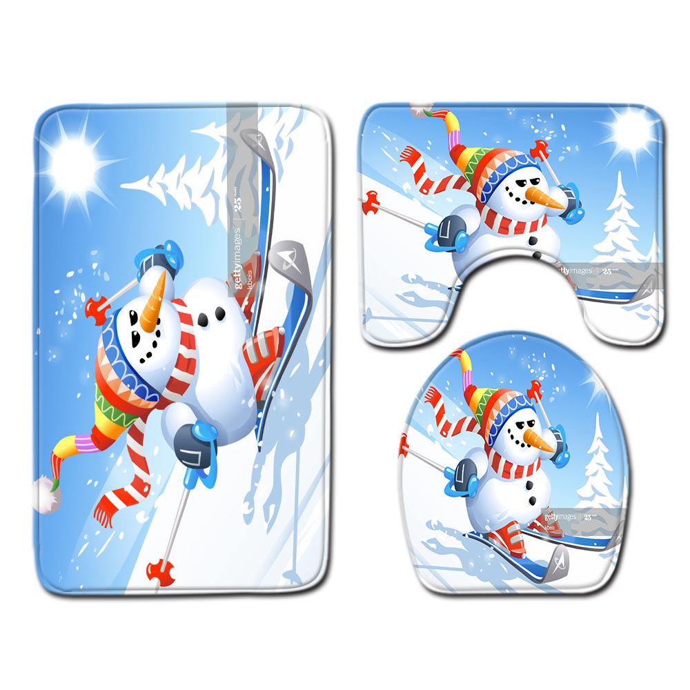 Christmas Toilet Four-Piece Floor Mat Bathroom Non-Slip Door Mat Shower Room Absorbent Carpet