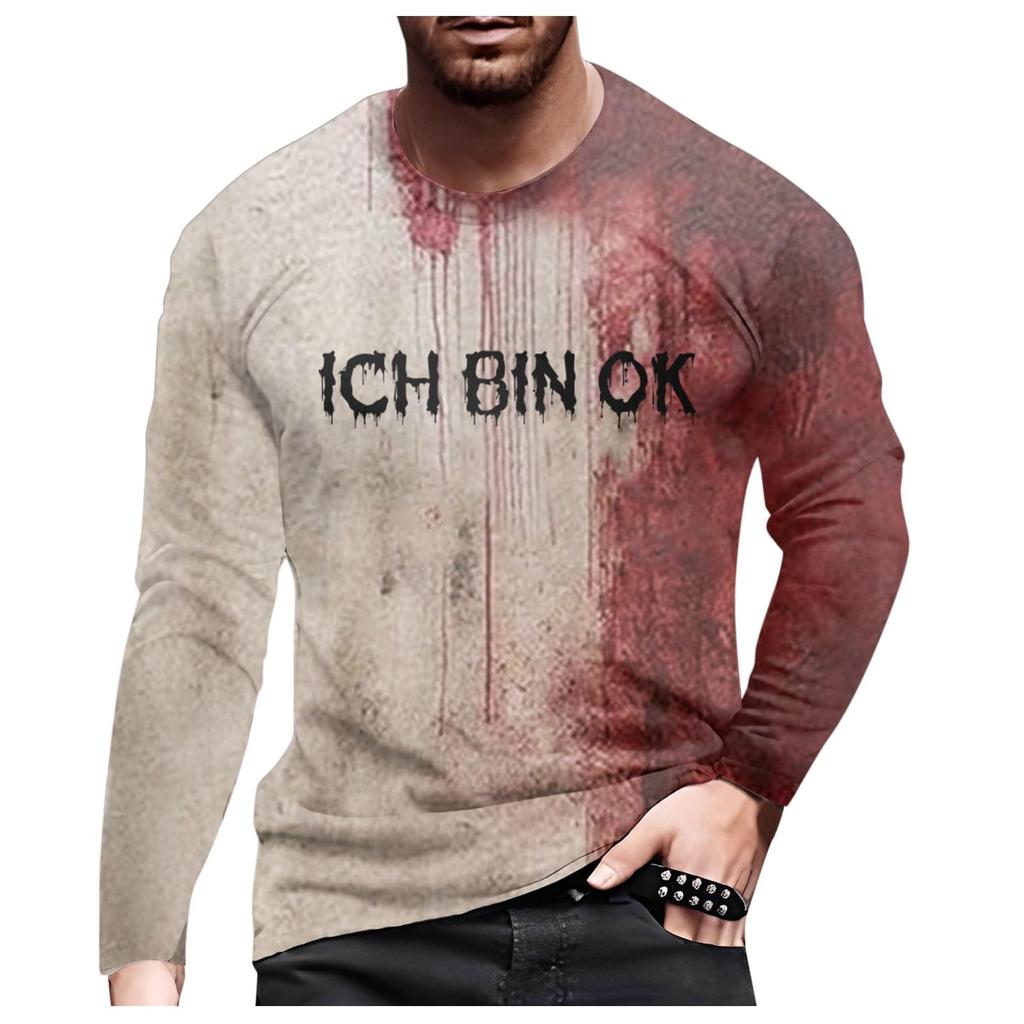 Pánská módní košile s dlouhým rukávem a kulatým výstřihem s halloweenským potiskem